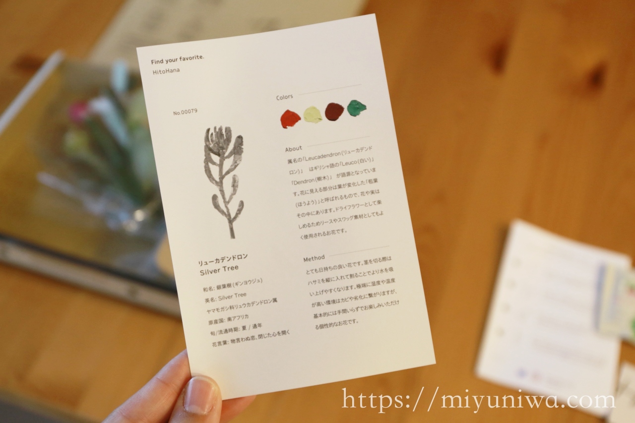 HitoHana（ひとはな）のお花の定期便のオリジナルカード